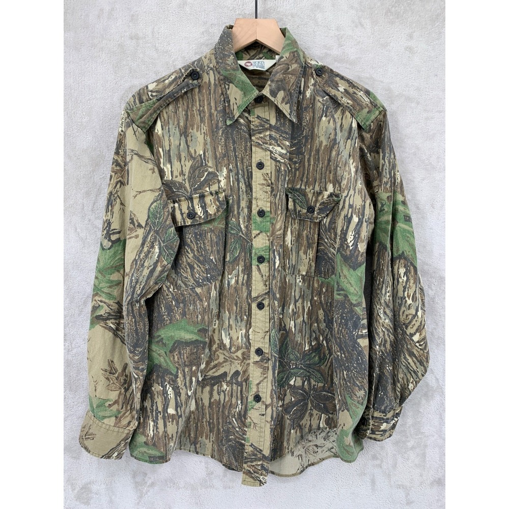 Vintage Sports Afield Shirt Mens XL Brown Green Camo Realtree Button Made USA